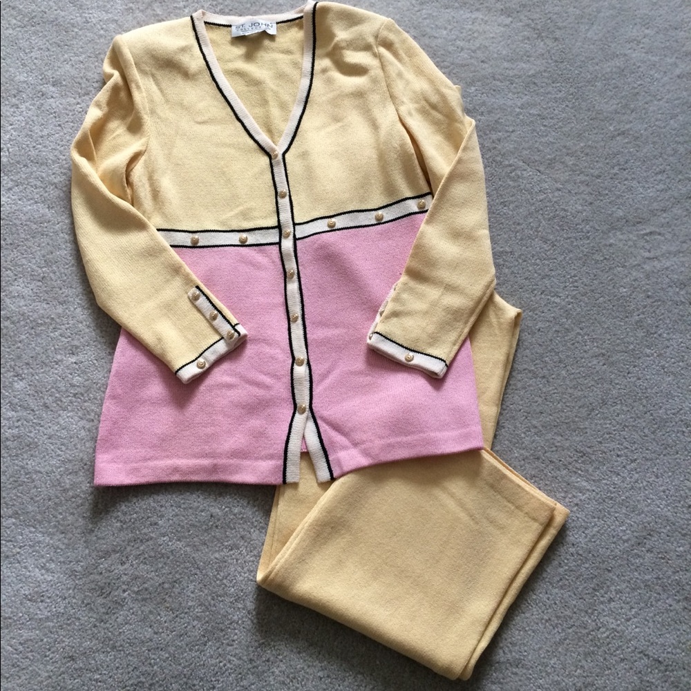 St. John 2 Piece Pink & Yellow Suit
